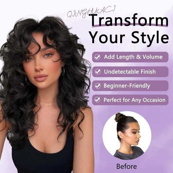 Curly Hair Extensions Clip ins 6PCS Wavy Synthetic Natural Look for Daily Use main image 5
